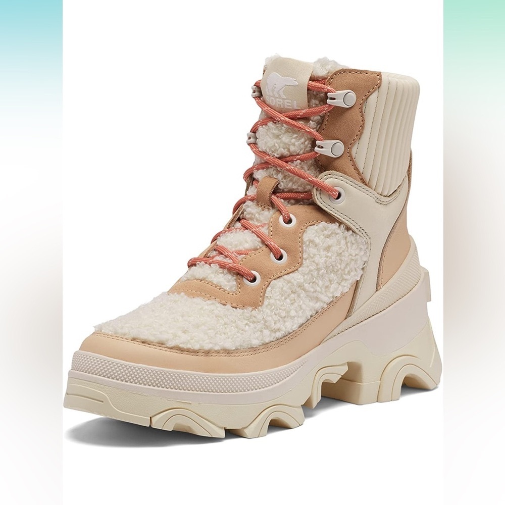 SOREL Brex Cozy Lace Up Tan Waterproof Leather Sherpa Boots Size 6.5 NEW